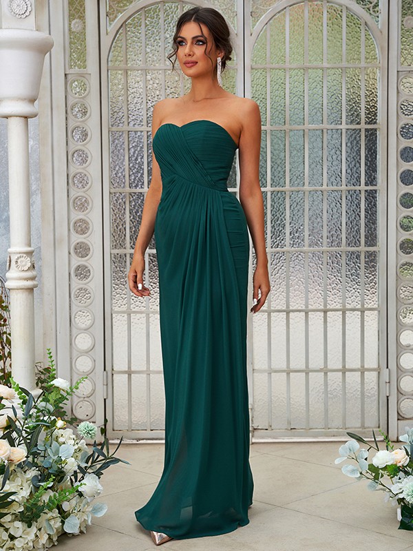 A-Line/Princess Chiffon Ruffles Sweetheart Sleeveless Floor-Length Bridesmaid Dresses 2218