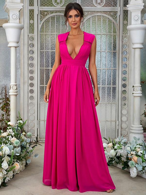 A-Line/Princess Chiffon Ruffles V-neck Sleeveless Floor-Length Bridesmaid Dresses 2238