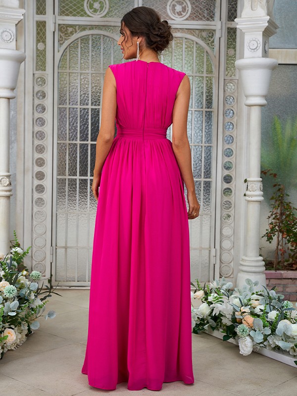 A-Line/Princess Chiffon Ruffles V-neck Sleeveless Floor-Length Bridesmaid Dresses 2238