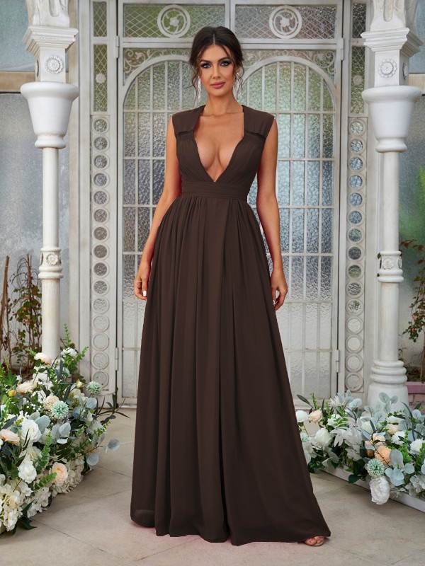 A-Line/Princess Chiffon Ruffles V-neck Sleeveless Floor-Length Bridesmaid Dresses 2238