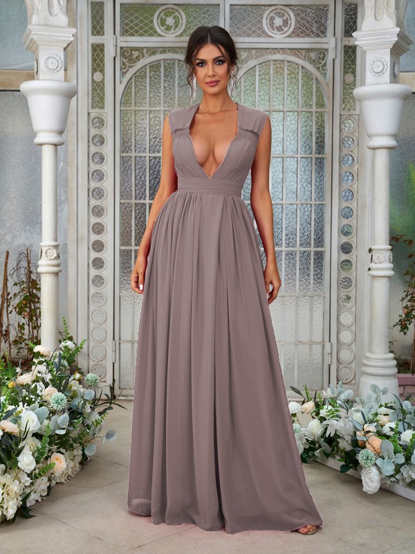 A-Line/Princess Chiffon Ruffles V-neck Sleeveless Floor-Length Bridesmaid Dresses 2238