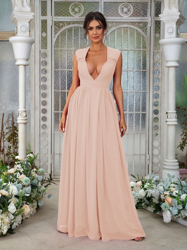 A-Line/Princess Chiffon Ruffles V-neck Sleeveless Floor-Length Bridesmaid Dresses 2238