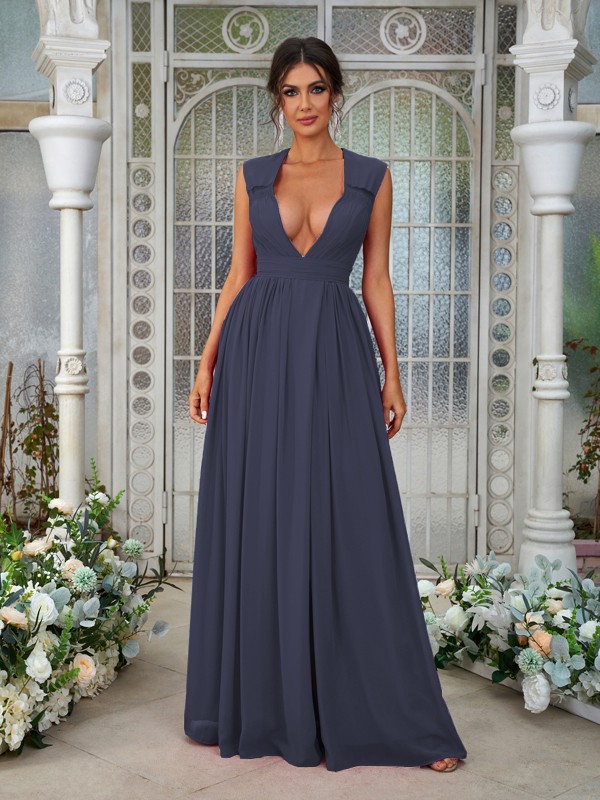 A-Line/Princess Chiffon Ruffles V-neck Sleeveless Floor-Length Bridesmaid Dresses 2238