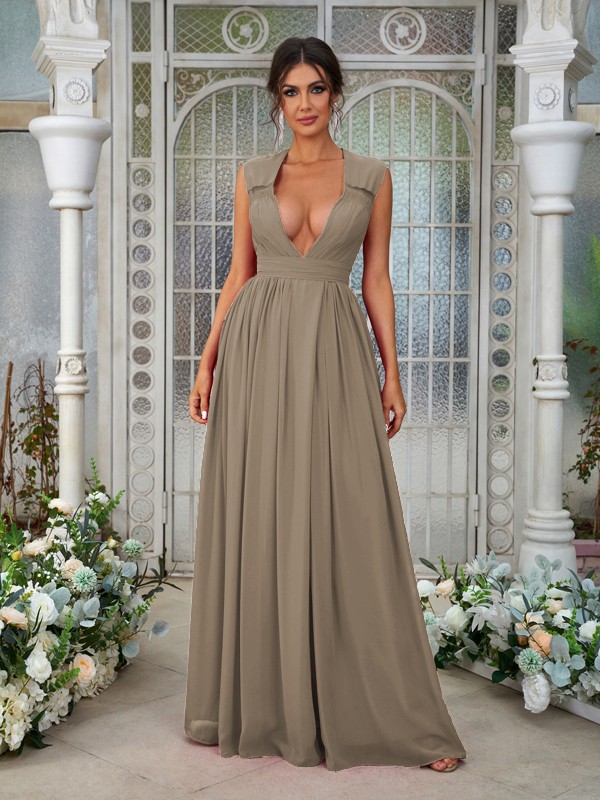 A-Line/Princess Chiffon Ruffles V-neck Sleeveless Floor-Length Bridesmaid Dresses 2238