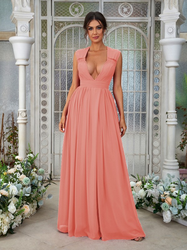 A-Line/Princess Chiffon Ruffles V-neck Sleeveless Floor-Length Bridesmaid Dresses 2238