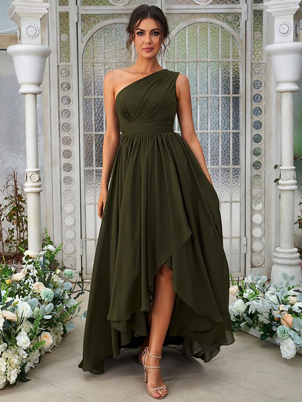 A-Line/Princess Chiffon Ruffles One-Shoulder Sleeveless Asymmetrical Bridesmaid Dresses 2204