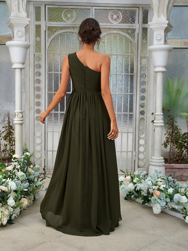 A-Line/Princess Chiffon Ruffles One-Shoulder Sleeveless Asymmetrical Bridesmaid Dresses 2204