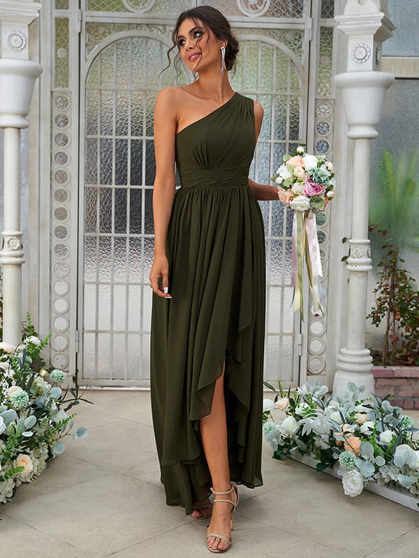 A-Line/Princess Chiffon Ruffles One-Shoulder Sleeveless Asymmetrical Bridesmaid Dresses 2204