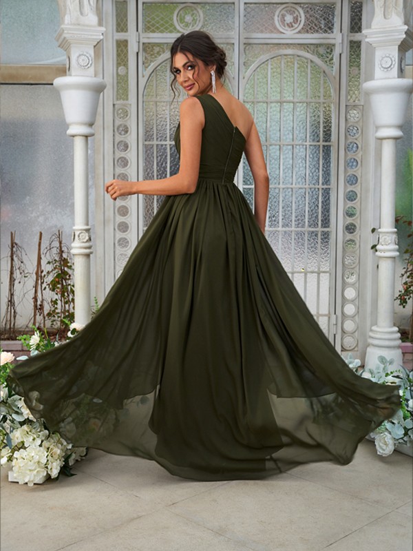 A-Line/Princess Chiffon Ruffles One-Shoulder Sleeveless Asymmetrical Bridesmaid Dresses 2204