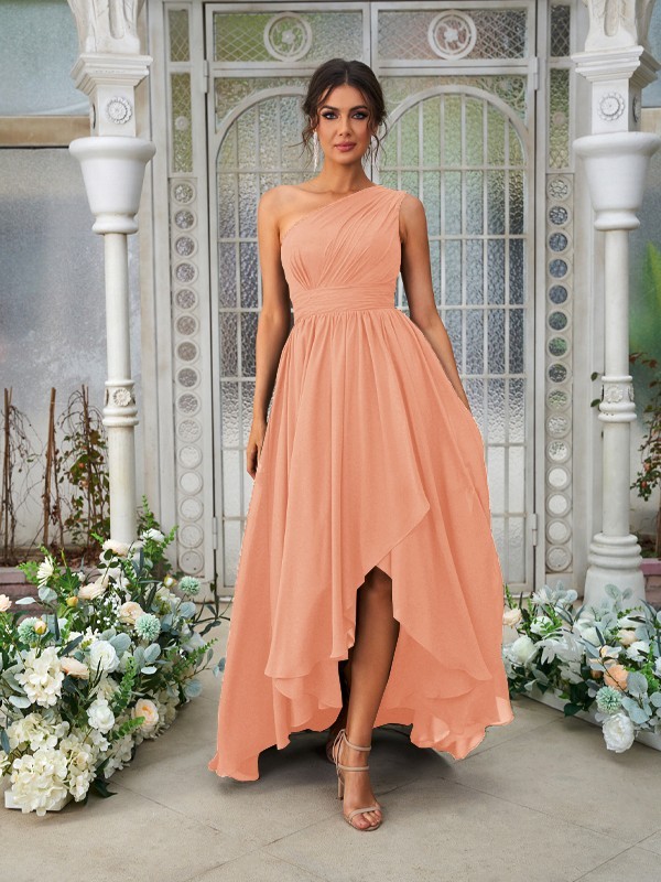 A-Line/Princess Chiffon Ruffles One-Shoulder Sleeveless Asymmetrical Bridesmaid Dresses 2204