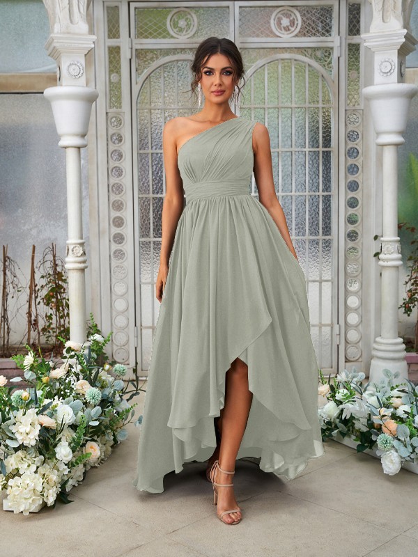 A-Line/Princess Chiffon Ruffles One-Shoulder Sleeveless Asymmetrical Bridesmaid Dresses 2204