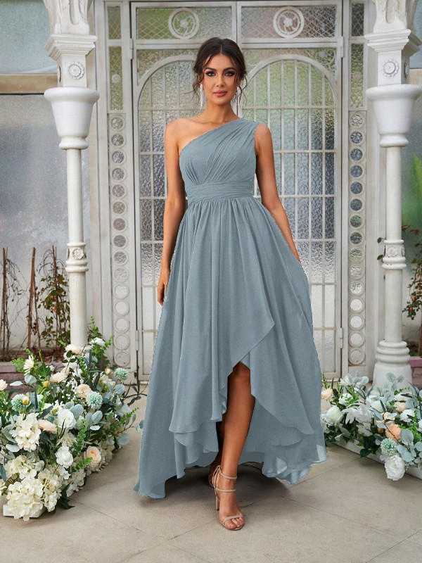 A-Line/Princess Chiffon Ruffles One-Shoulder Sleeveless Asymmetrical Bridesmaid Dresses 2204