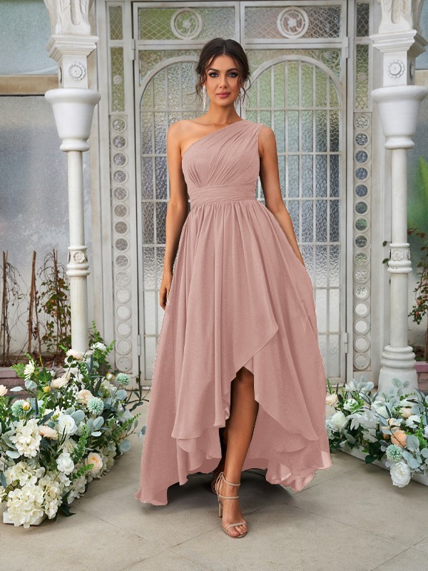 A-Line/Princess Chiffon Ruffles One-Shoulder Sleeveless Asymmetrical Bridesmaid Dresses 2204