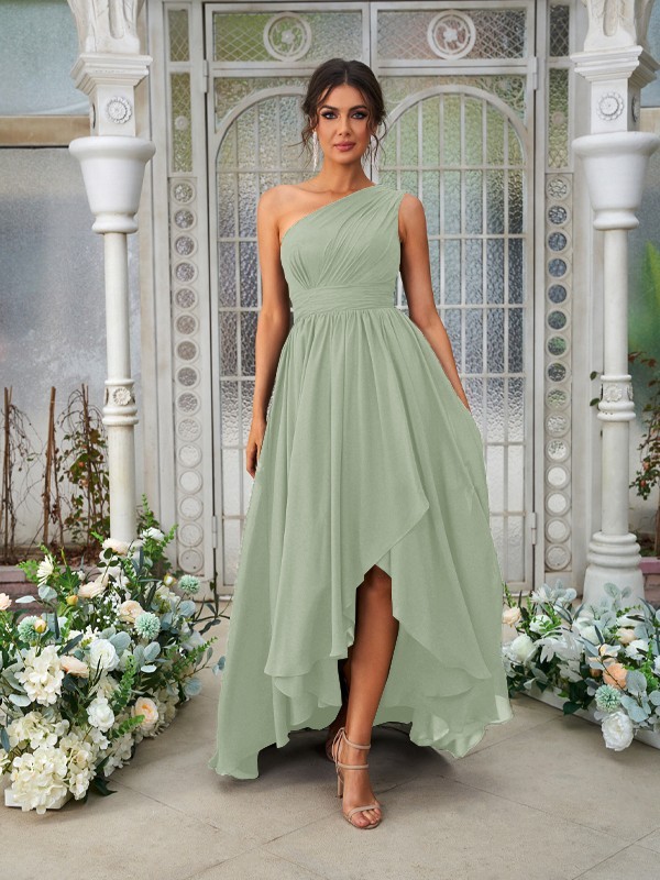 A-Line/Princess Chiffon Ruffles One-Shoulder Sleeveless Asymmetrical Bridesmaid Dresses 2204