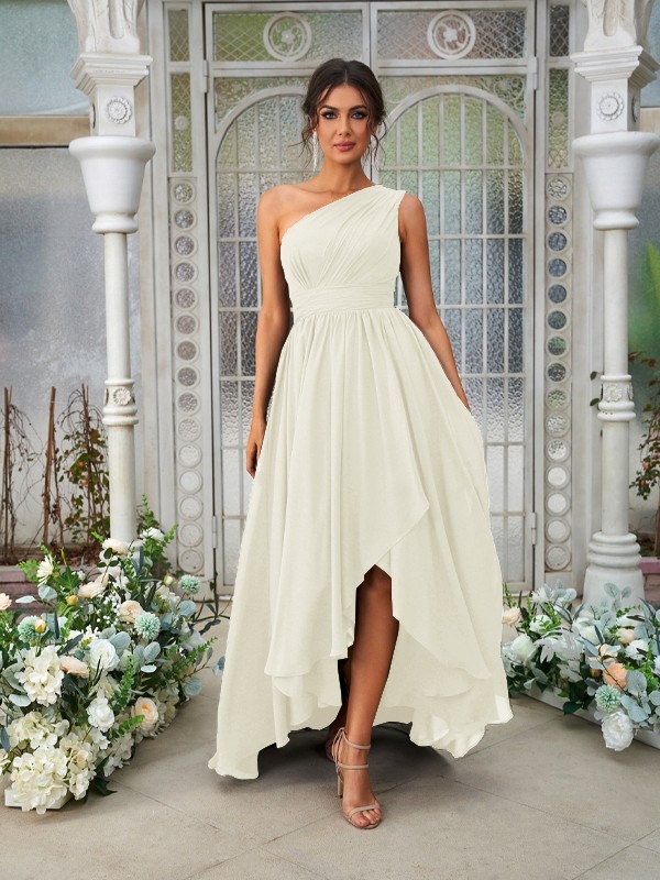 A-Line/Princess Chiffon Ruffles One-Shoulder Sleeveless Asymmetrical Bridesmaid Dresses 2204