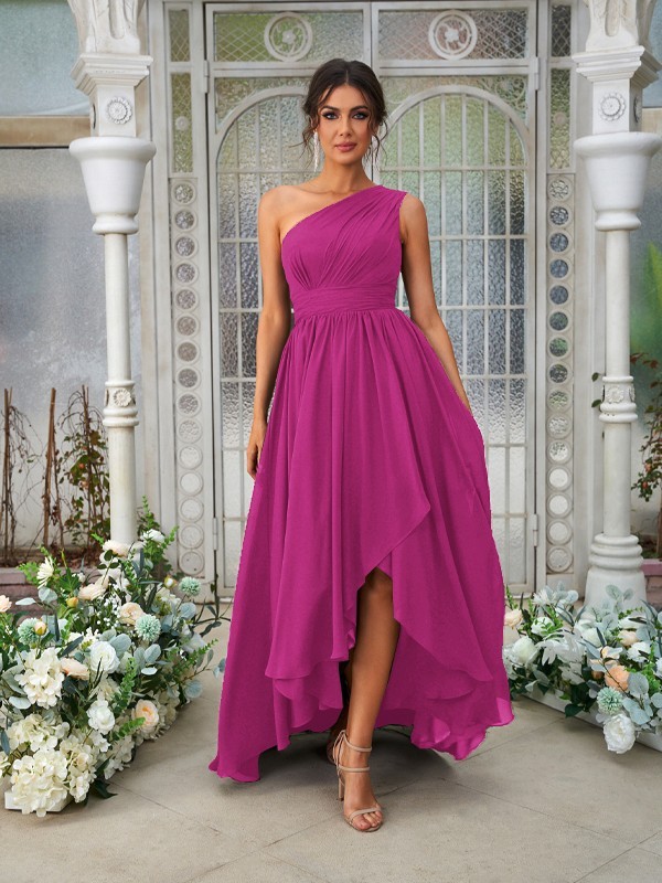 A-Line/Princess Chiffon Ruffles One-Shoulder Sleeveless Asymmetrical Bridesmaid Dresses 2204