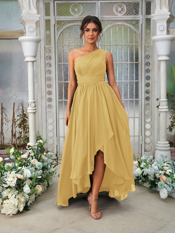 A-Line/Princess Chiffon Ruffles One-Shoulder Sleeveless Asymmetrical Bridesmaid Dresses 2204