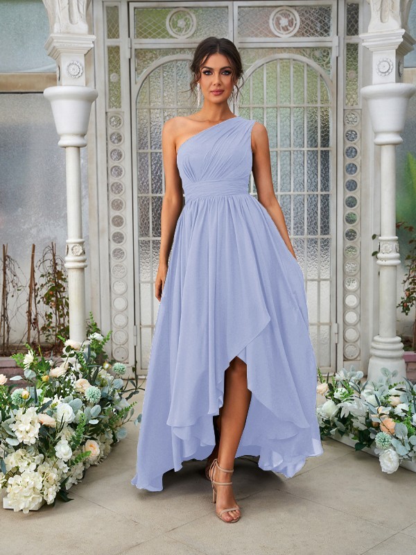 A-Line/Princess Chiffon Ruffles One-Shoulder Sleeveless Asymmetrical Bridesmaid Dresses 2204