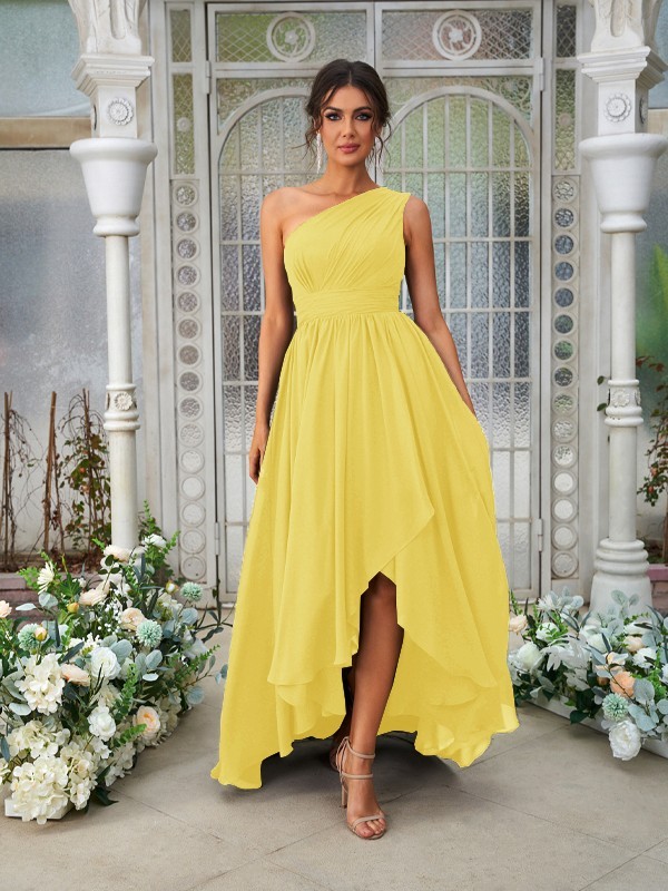 A-Line/Princess Chiffon Ruffles One-Shoulder Sleeveless Asymmetrical Bridesmaid Dresses 2204