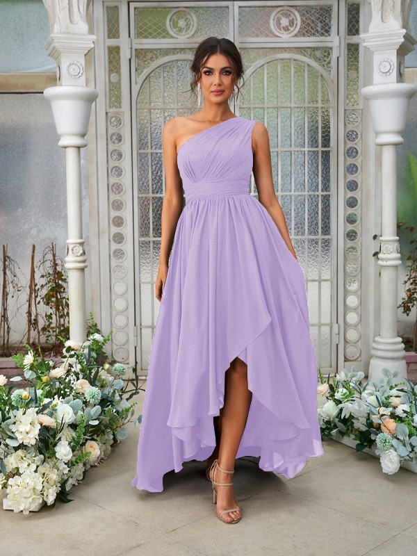 A-Line/Princess Chiffon Ruffles One-Shoulder Sleeveless Asymmetrical Bridesmaid Dresses 2204