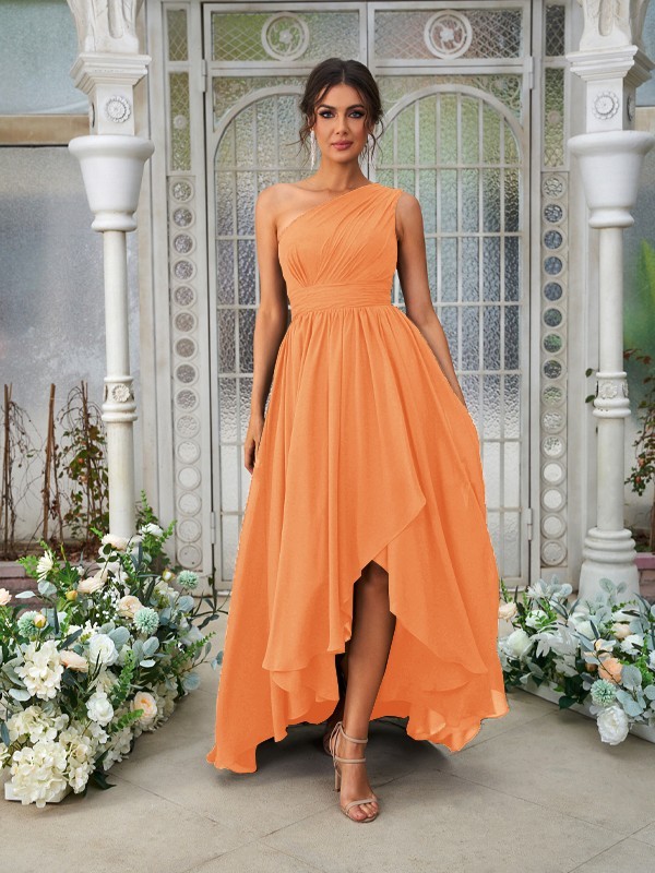 A-Line/Princess Chiffon Ruffles One-Shoulder Sleeveless Asymmetrical Bridesmaid Dresses 2204