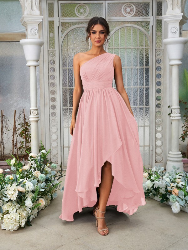 A-Line/Princess Chiffon Ruffles One-Shoulder Sleeveless Asymmetrical Bridesmaid Dresses 2204