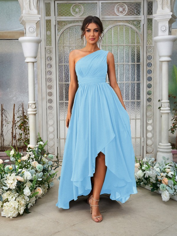 A-Line/Princess Chiffon Ruffles One-Shoulder Sleeveless Asymmetrical Bridesmaid Dresses 2204