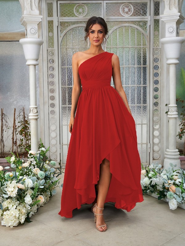 A-Line/Princess Chiffon Ruffles One-Shoulder Sleeveless Asymmetrical Bridesmaid Dresses 2204