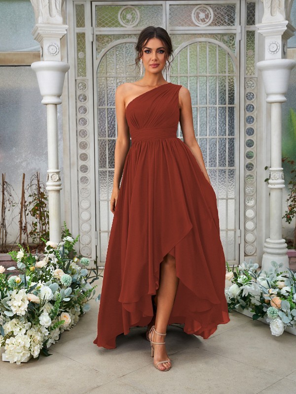 A-Line/Princess Chiffon Ruffles One-Shoulder Sleeveless Asymmetrical Bridesmaid Dresses 2204