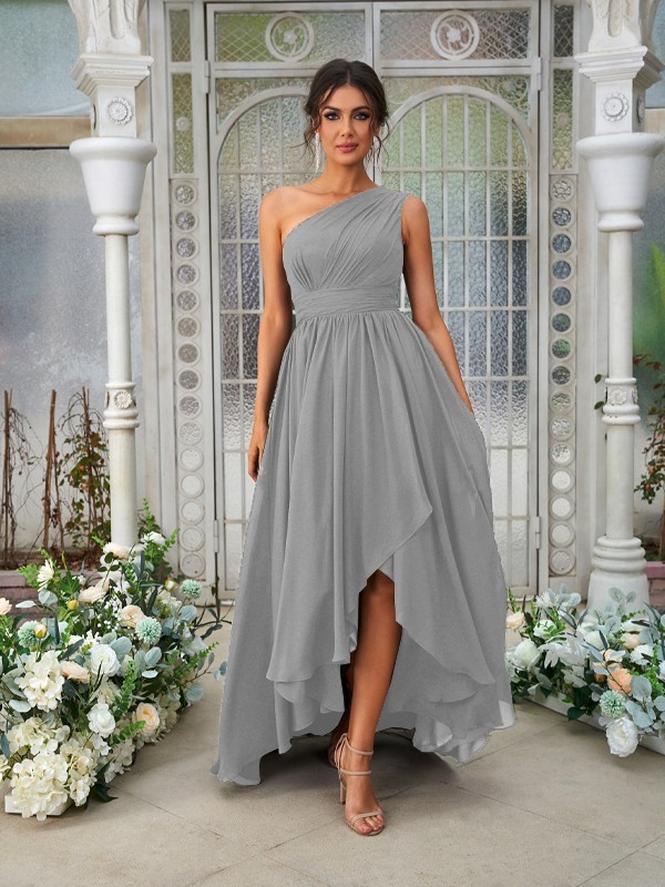 A-Line/Princess Chiffon Ruffles One-Shoulder Sleeveless Asymmetrical Bridesmaid Dresses 2204