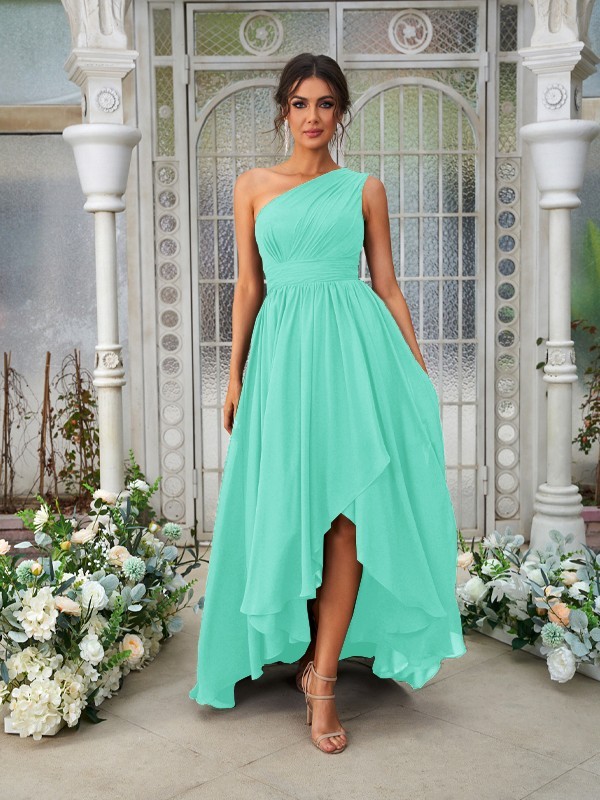 A-Line/Princess Chiffon Ruffles One-Shoulder Sleeveless Asymmetrical Bridesmaid Dresses 2204