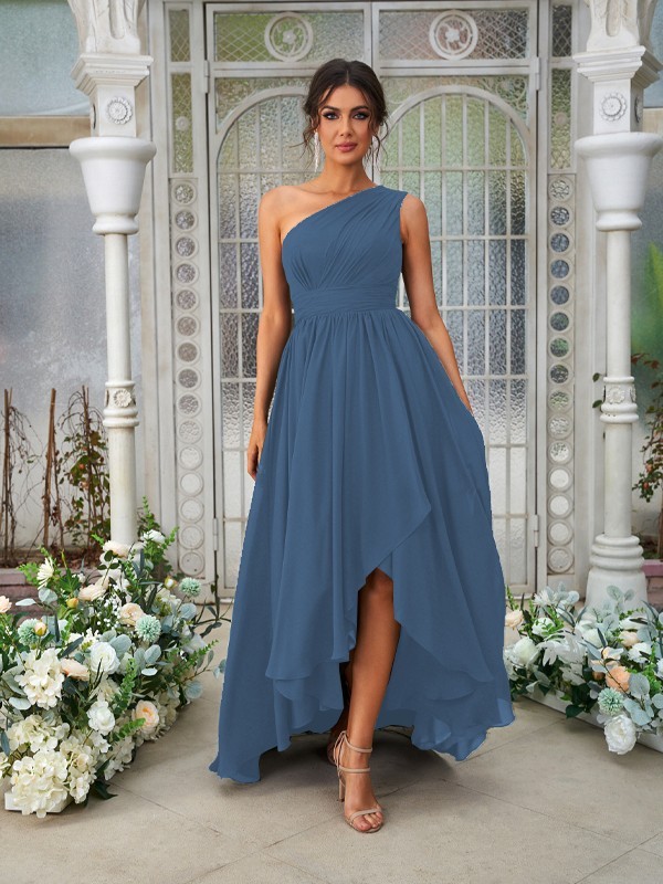 A-Line/Princess Chiffon Ruffles One-Shoulder Sleeveless Asymmetrical Bridesmaid Dresses 2204