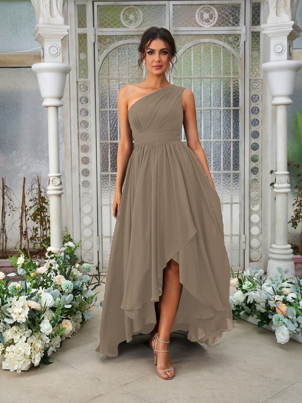 A-Line/Princess Chiffon Ruffles One-Shoulder Sleeveless Asymmetrical Bridesmaid Dresses 2204