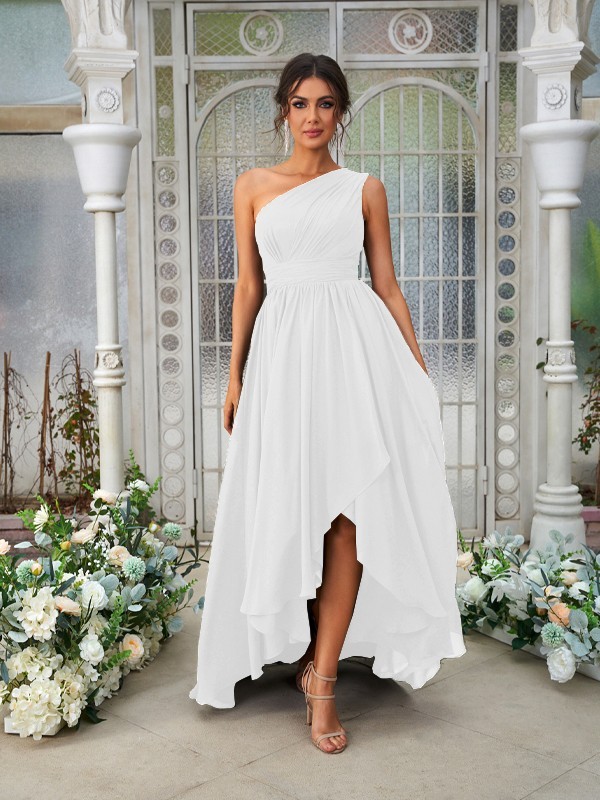 A-Line/Princess Chiffon Ruffles One-Shoulder Sleeveless Asymmetrical Bridesmaid Dresses 2204