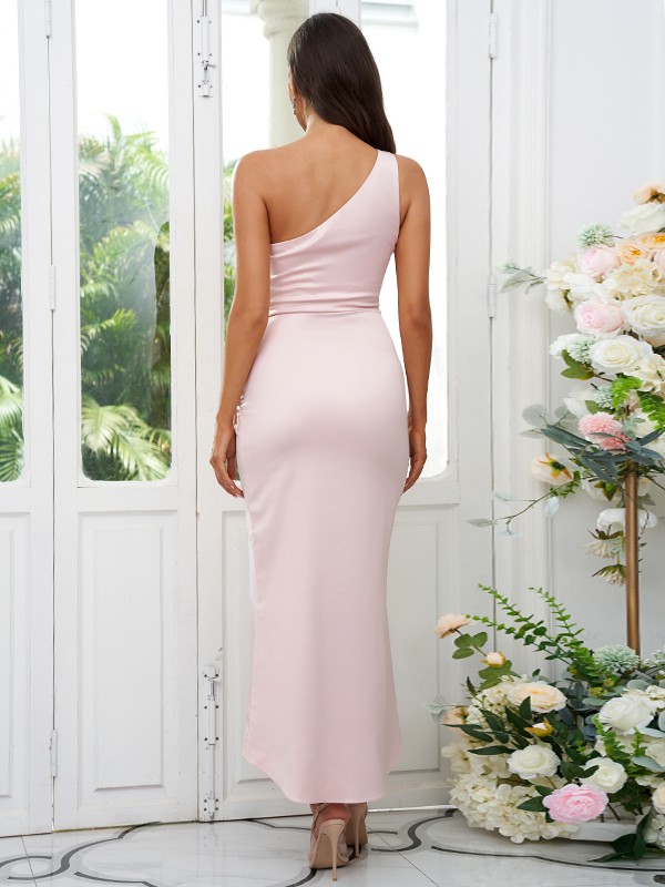 Sheath/Column Charmeuse Ruched One-Shoulder Sleeveless Ankle-Length Bridesmaid Dresses 2882