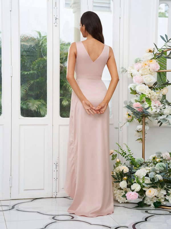 A-Line/Princess Charmeuse Ruched V-neck Sleeveless Sweep/Brush Train Bridesmaid Dresses 2124