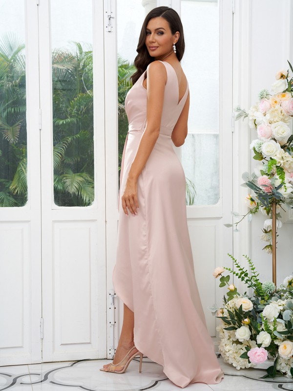 A-Line/Princess Charmeuse Ruched V-neck Sleeveless Sweep/Brush Train Bridesmaid Dresses 2124