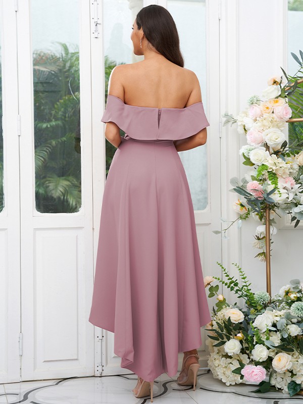 A-Line/Princess Stretch Crepe Ruffles Off-the-Shoulder Sleeveless Asymmetrical Bridesmaid Dresses 2662