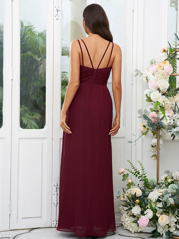 A-Line/Princess Chiffon Ruched V-neck Sleeveless Floor-Length Bridesmaid Dresses 2178