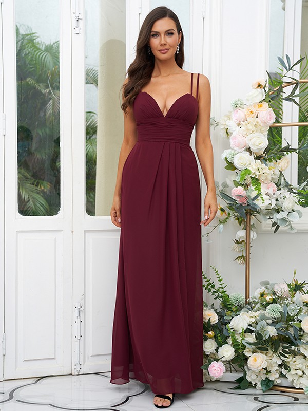 A-Line/Princess Chiffon Ruched V-neck Sleeveless Floor-Length Bridesmaid Dresses 2178