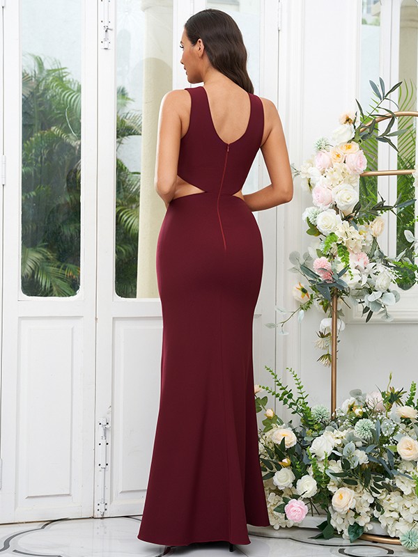 Sheath/Column Stretch Crepe Scoop Sleeveless Floor-Length Bridesmaid Dresses 3197