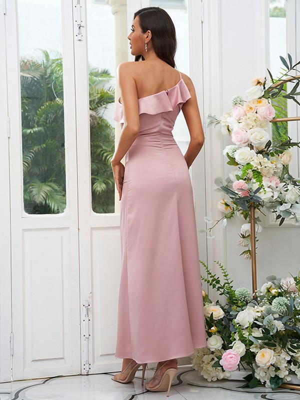 Sheath/Column Charmeuse Ruffles One-Shoulder Sleeveless Ankle-Length Bridesmaid Dresses 2892