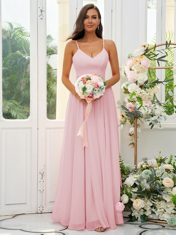 A-Line/Princess Chiffon Ruffles V-neck Sleeveless Floor-Length Bridesmaid Dresses 2241