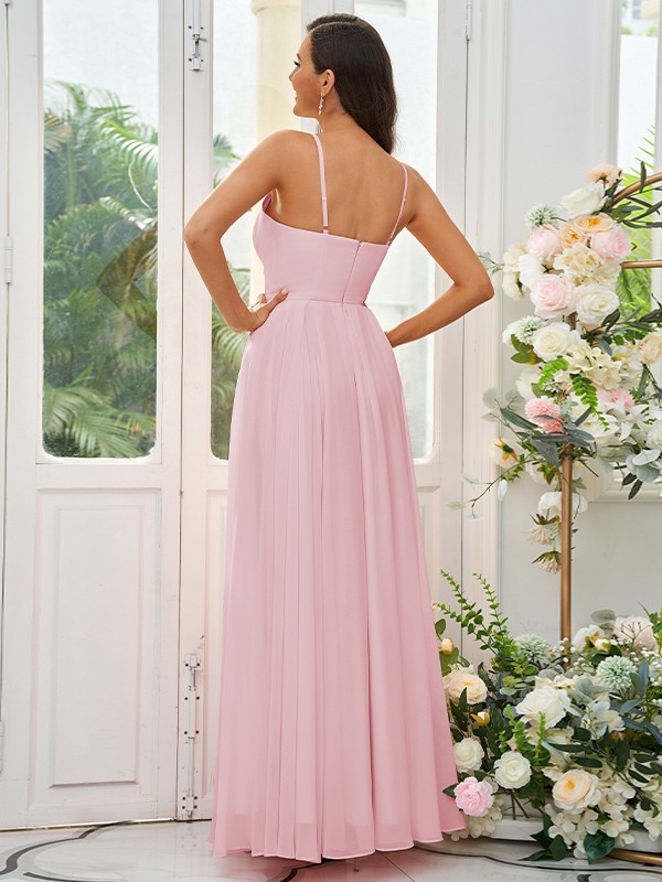 A-Line/Princess Chiffon Ruffles V-neck Sleeveless Floor-Length Bridesmaid Dresses 2241