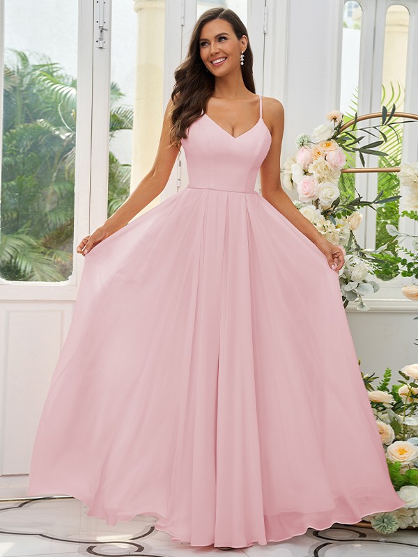 A-Line/Princess Chiffon Ruffles V-neck Sleeveless Floor-Length Bridesmaid Dresses 2241