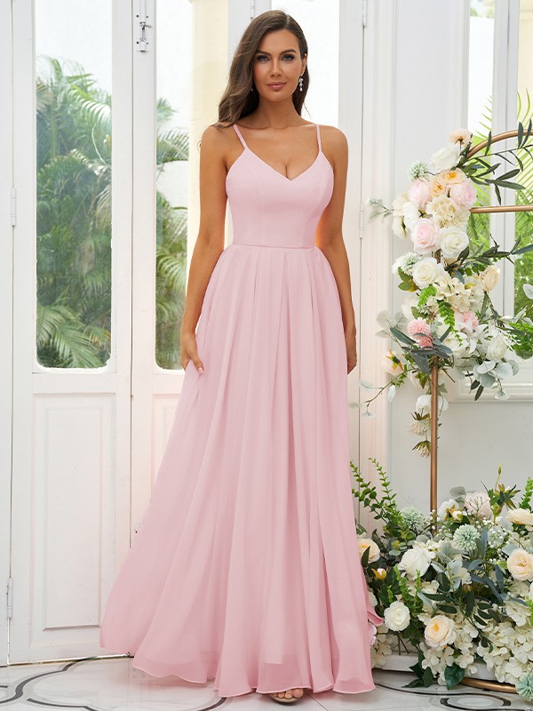 A-Line/Princess Chiffon Ruffles V-neck Sleeveless Floor-Length Bridesmaid Dresses 2241