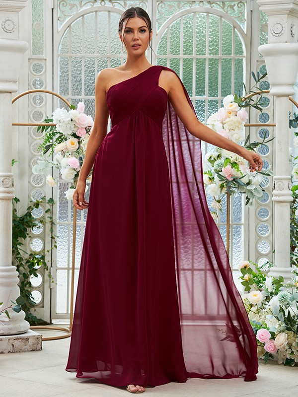 A-Line/Princess Chiffon Ruched One-Shoulder Sleeveless Floor-Length Bridesmaid Dresses 2160