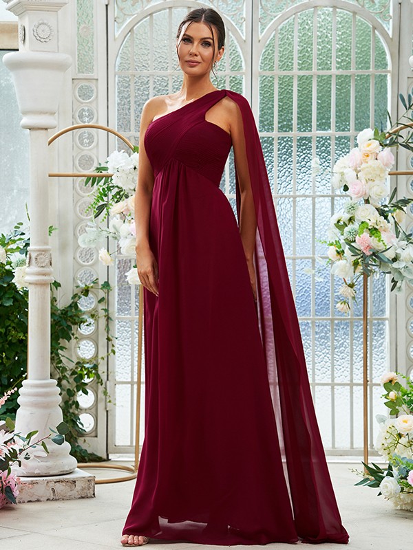 A-Line/Princess Chiffon Ruched One-Shoulder Sleeveless Floor-Length Bridesmaid Dresses 2160