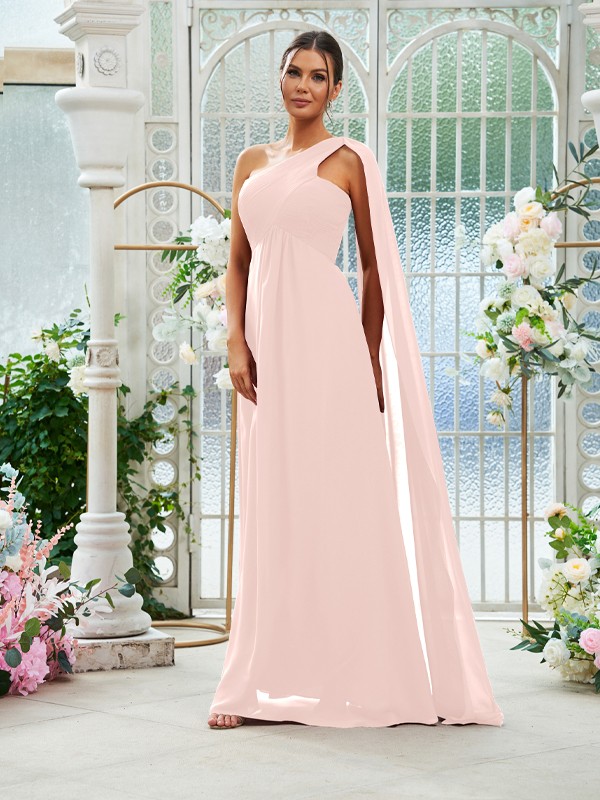 A-Line/Princess Chiffon Ruched One-Shoulder Sleeveless Floor-Length Bridesmaid Dresses 2160