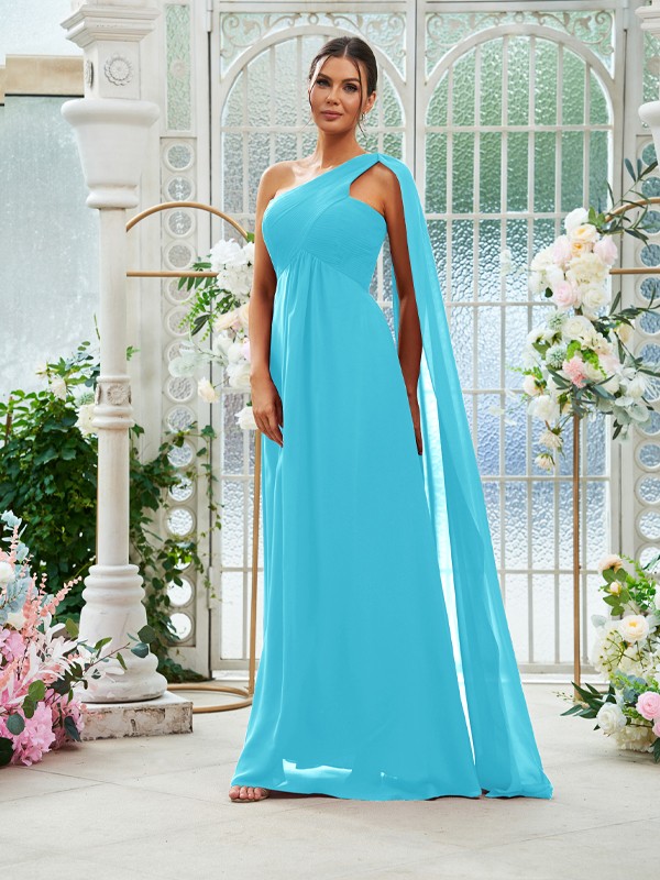 A-Line/Princess Chiffon Ruched One-Shoulder Sleeveless Floor-Length Bridesmaid Dresses 2160